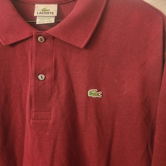 Lacoste Red Devanlay Button Up Golf Polo Shirt Mens Sz 9 - Picture 2 of 6